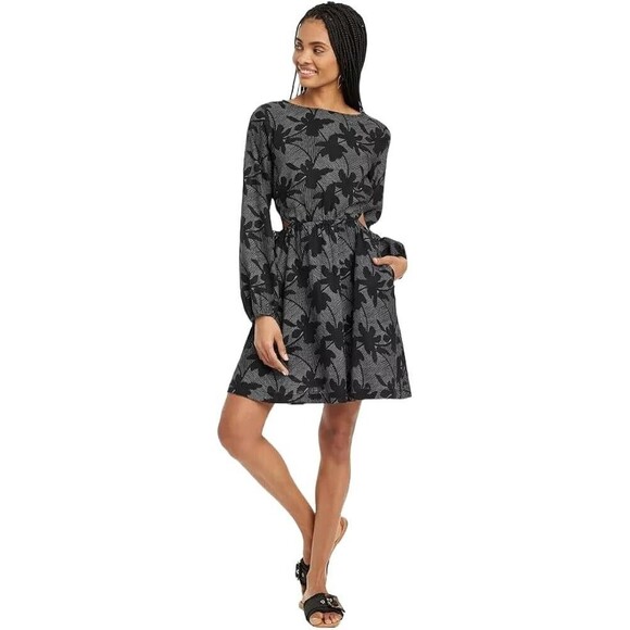 Women's Balloon Long Sleeve Mini A-Line Dress - Universal Thread Black Floral S - Picture 1 of 4